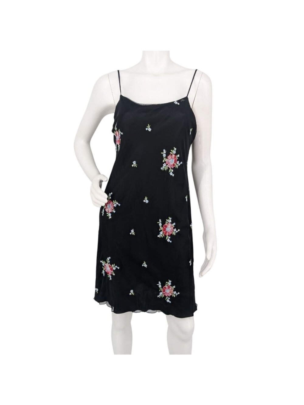 Vtg Y2K Sheer Mesh Overlay Mini Slip Dress Floral Embroidered Whimsigoth USA 12